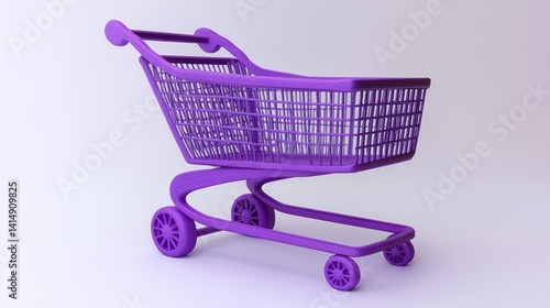 A vibrant purple shopping cart, ready for a grocery haul. photo