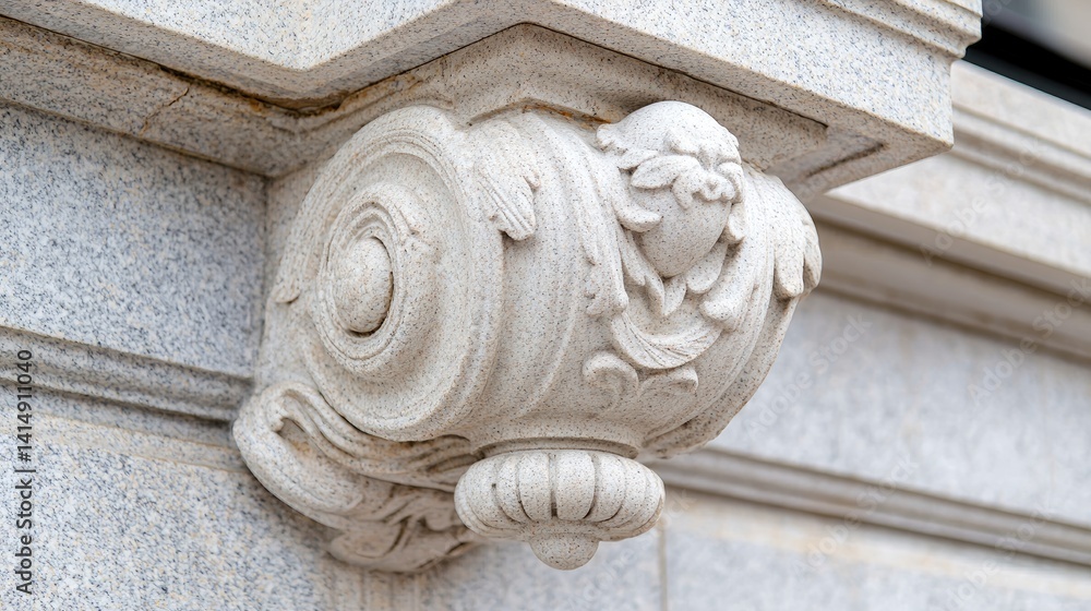 Naklejka premium Ornate architectural stone carving detail elegant classical design element