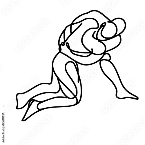 Struggling figure in motion depicted in a single line drawing   
