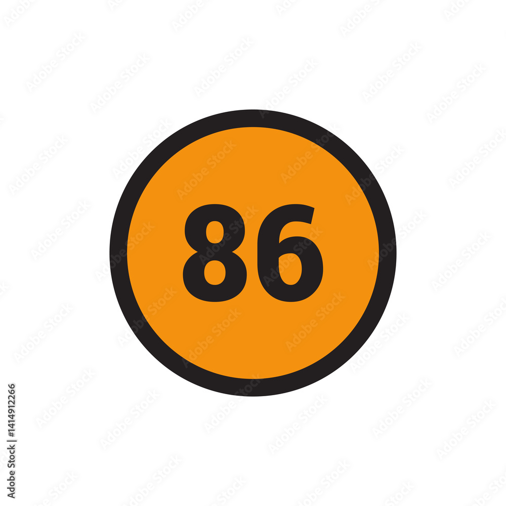 86 Number icon vector Orange Circle with Black design 86 Number icon vector Orange Circle with Black design