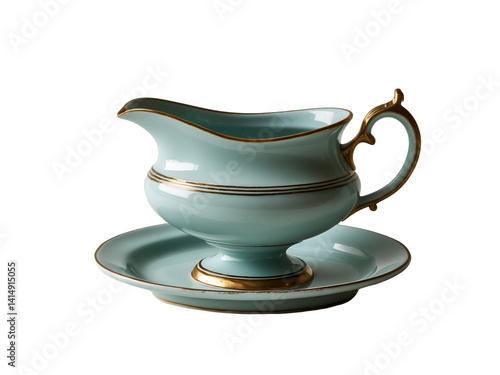 Obraz na płótnie Elegant vintage gravy boat with saucer featuring delicate gold accents, isolated against a simple, elegant backdrop for a timeless aesthetic appeal w salonie