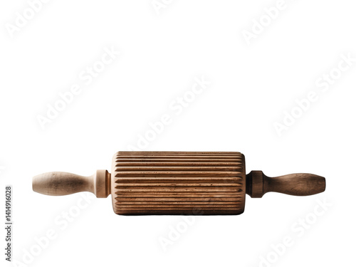 Obraz na płótnie Elevated Still Life of a Handcrafted Wooden Rolling Pin with Handles, Showcasing its Unique Texture and Design for Culinary or Decorative Purposes, Studio Shot w salonie
