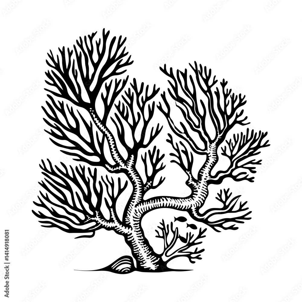 Fototapeta premium Intricate Black and White Illustration of Coral Reef Structure