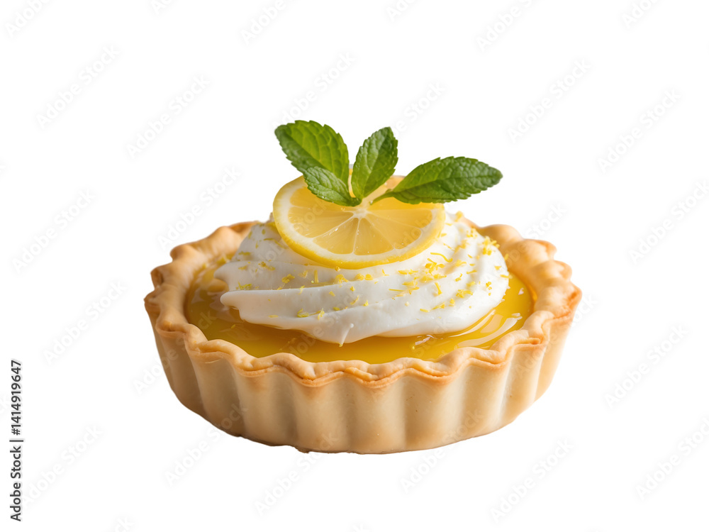 Exquisite Lemon Tartlet, A Delicate Pastry with Zesty Lemon Filling, Topped with Whipped Cream and Fresh Mint, a Delicious and Tempting Dessert