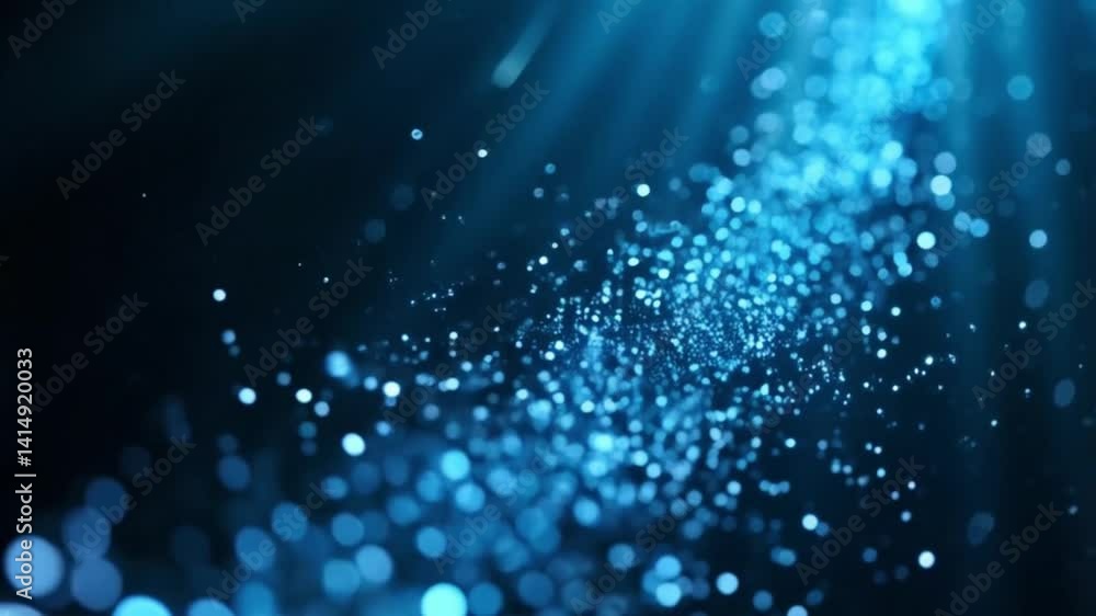 Shimmering Blue Glitter Particles Falling in Seamless Loop with Light Rays Shimmering Blue Glitter Particles Falling in Seamless Loop with Light Rays