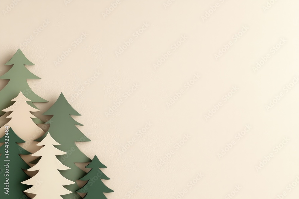 Stylized trees in various shades create serene, minimalist fores Stylized trees in various shades create serene, minimalist fores