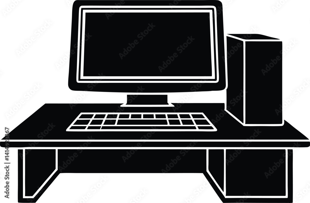 Fototapeta premium computer set silhouette vector icon, set of computer monitor, set of computer, vector computer monitor on white background.
