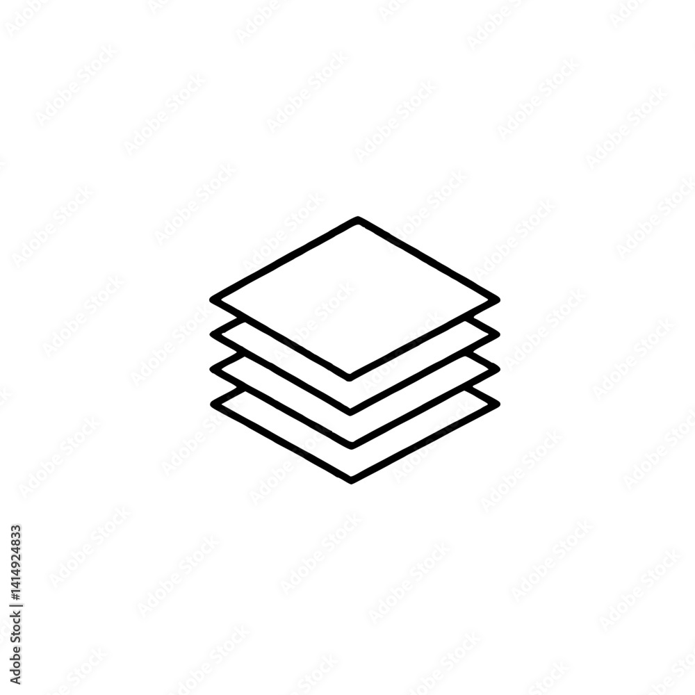 A minimalistic stack of papers icon representing documentation, organization, and information management A minimalistic stack of papers icon representing documentation, organization, and information management