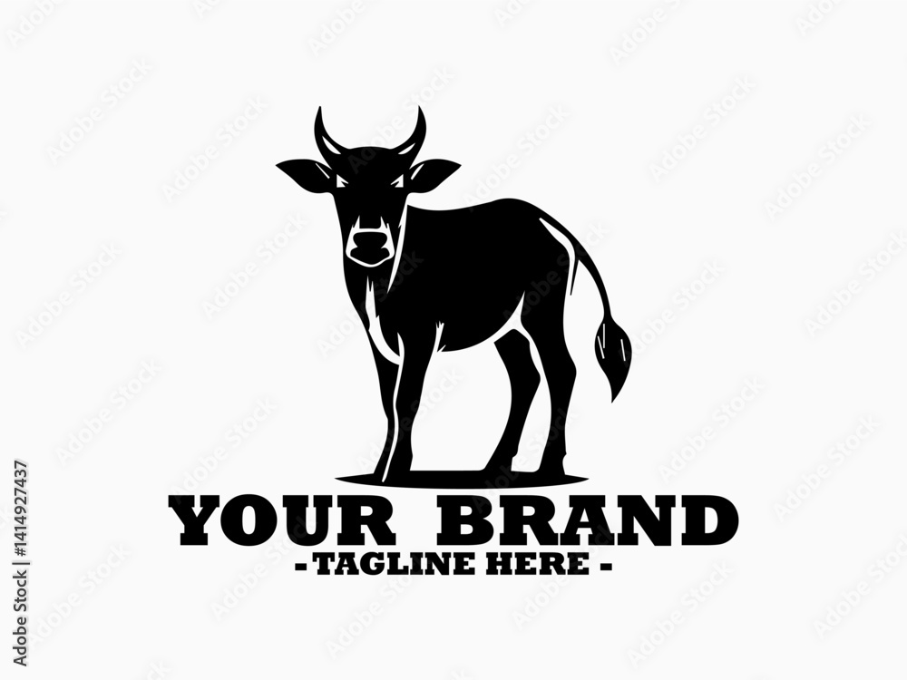 powerful standing bull featuring strong musculature and prominent curved horns. Farm animal bull concept, bull full body vector illustration and bull logo design art powerful standing bull featuring strong musculature and prominent curved horns. Farm animal bull concept, bull full body vector illustration and bull logo design art