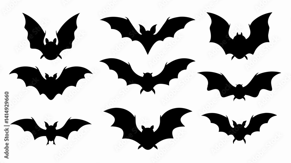 set of bats silhouette vector on white background set of bats silhouette vector on white background