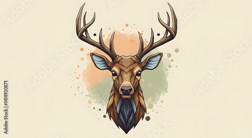Wallpaper Mural Illustrated Deer Head with Antlers and Watercolor Splatter Background Torontodigital.ca