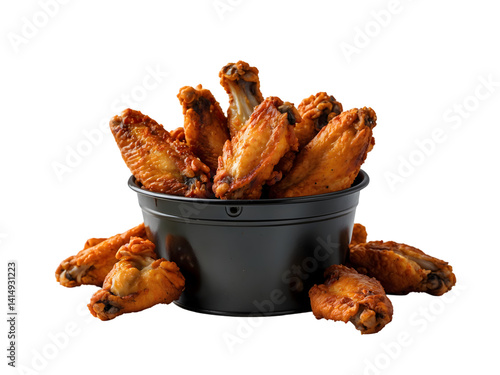 Obraz na płótnie Irresistible Fried Chicken Wings, A Tempting Culinary Composition Showcasing Crispy, Golden-Brown Wings in a Bucket, Perfect for Food Enthusiasts and Wing Lovers w salonie
