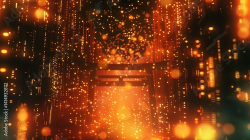 Mystical Torii Gate With Bokeh Lights, Japanese Abstract Background