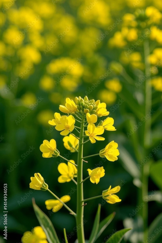 Obraz premium yellow flowers in a field of green leaves and yellow flowers