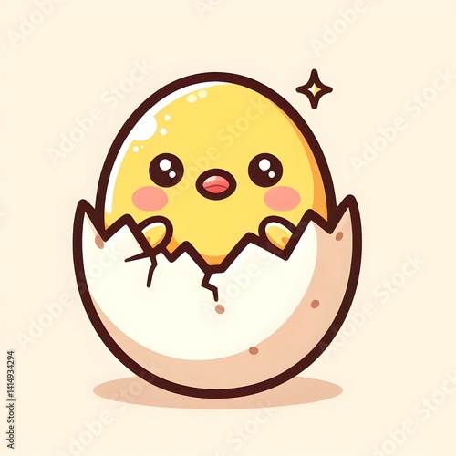 Wallpaper Mural 
Charming cartoon chick hatching from a cracked eggshell, depicted with a joyful expression and soft pastel tones. A playful and whimsical baby animal illustration ideal for spring, Easter, or childre Torontodigital.ca