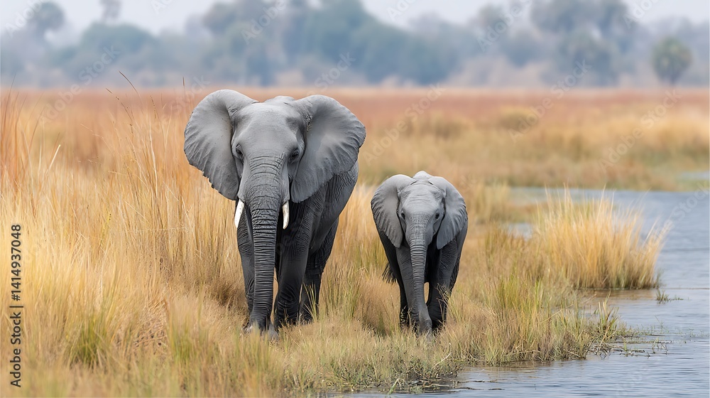 Obraz premium Elephants by river