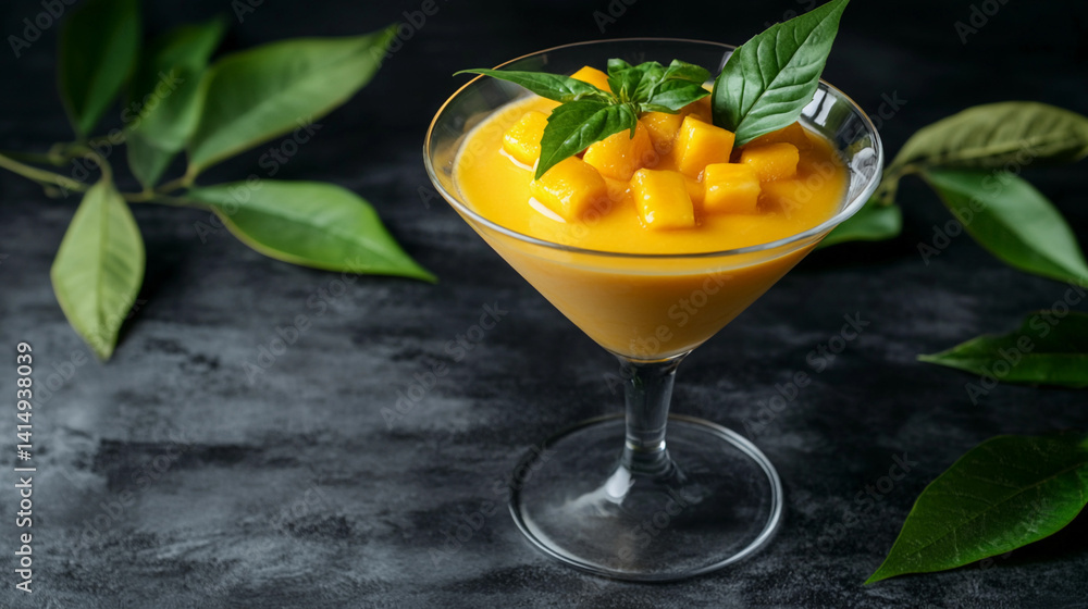 Creamy mango dessert with fresh mango chunks in glass Generative AI