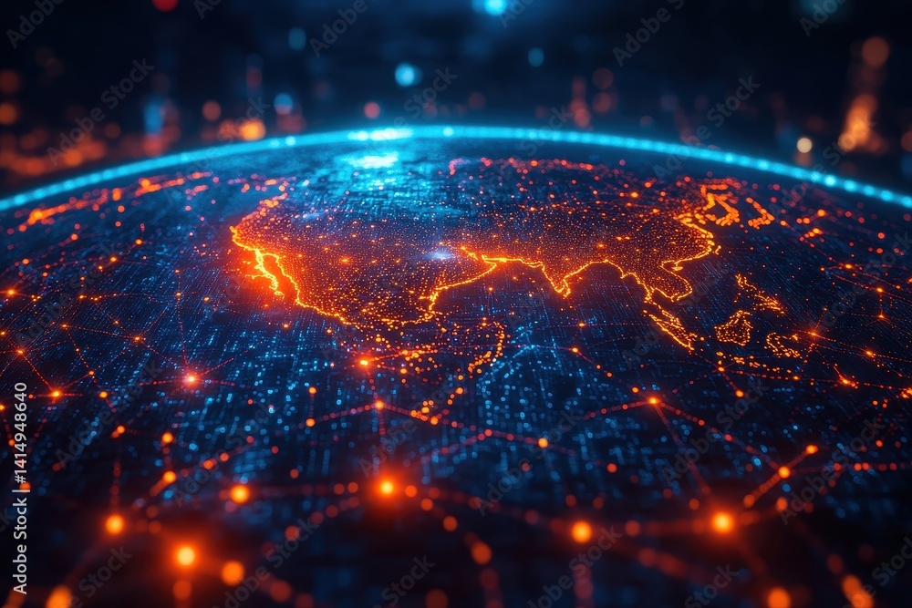 Visualization of digital global connectivity over Asia and the surrounding regions at nighttime Visualization of digital global connectivity over Asia and the surrounding regions at nighttime
