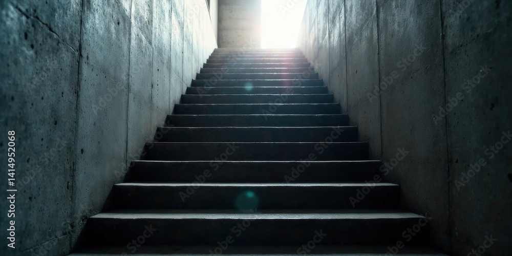 Concrete Staircase Ascending Towards a Bright Light Source in a Dark Underpass Concrete Staircase Ascending Towards a Bright Light Source in a Dark Underpass