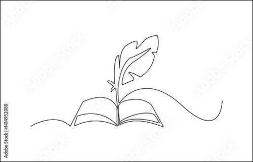 One line drawing of glowing light bulb with human brain over open textbook logo identity. continuous line drawing design graphic vector illustration illustration Line Continuous Line Drawing backgroun
