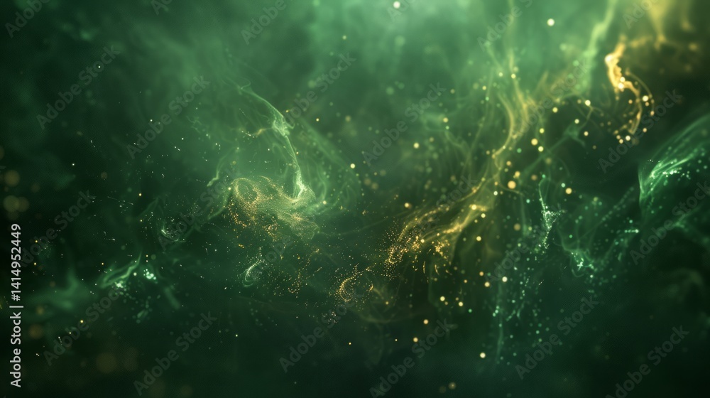 Fototapeta premium Emerald Green Abstract Galaxy Background - Glittering Particle Nebula Stock Photo