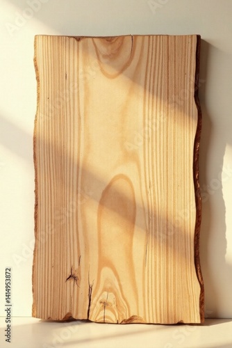 Rustic Light Wood Slab with Natural Texture and Sunlit Shadows, Ideal for Background or Design Element