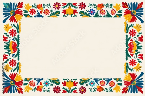 Vibrant Mexican Floral Frame Border Design for Invitations