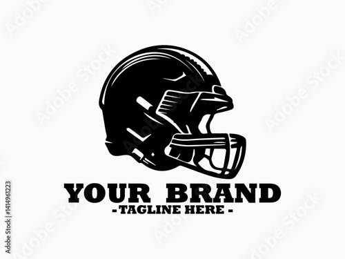 Isolated black silhouette of a protective American football helmet with face mask detail. American football helmet silhouette vector, American football helmet vintage vector logo illustration