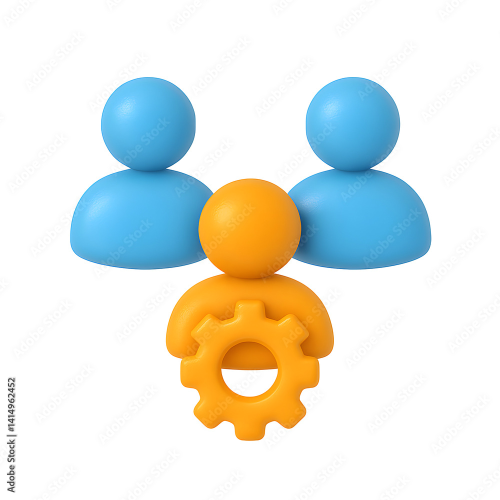 3D Render of Teamwork, Collaboration, and Gear Icon 3D Render of Teamwork, Collaboration, and Gear Icon