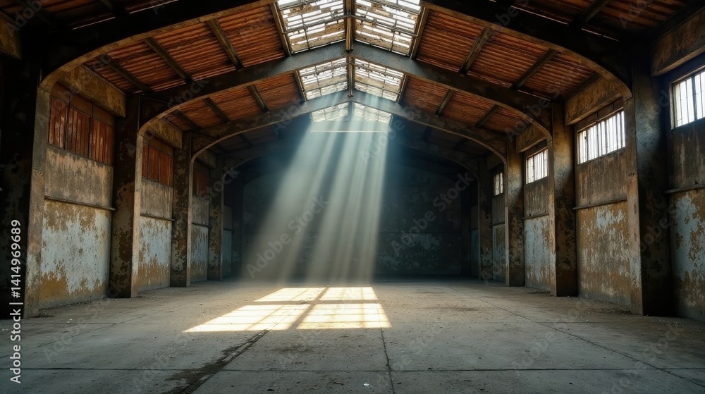 Sunbeams Illuminate the Vast Interior of a Derelict Industrial Building Sunbeams Illuminate the Vast Interior of a Derelict Industrial Building
