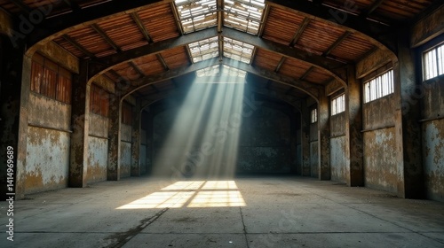Sunbeams Illuminate the Vast Interior of a Derelict Industrial Building