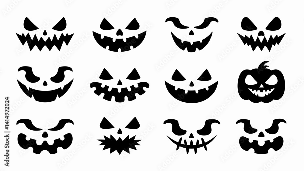 set of halloween pumpkin jack o lantern face silhouette vector on white background set of halloween pumpkin jack o lantern face silhouette vector on white background