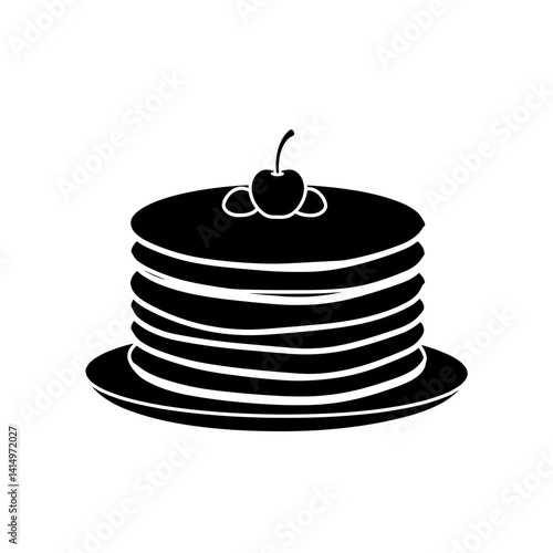 Stack of pancakes silhouette with cherry on top