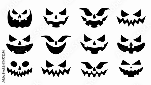 set of halloween pumpkin jack o lantern face silhouette vector on white background