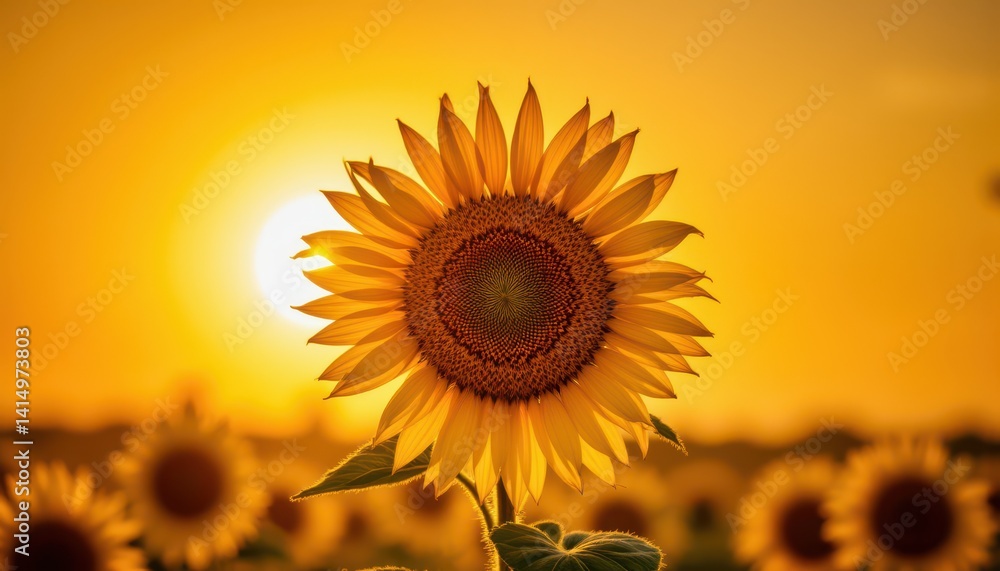 Obraz premium Sunflower facing the sunset field of blooms nature photography golden hour close-up perspective