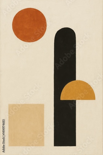 Abstract geometric composition with circles and rectangles on canvas