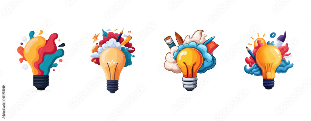 Naklejka premium Colorful Lightbulb Ideas Creative Inspiration Design Concepts for Innovation and Imagination