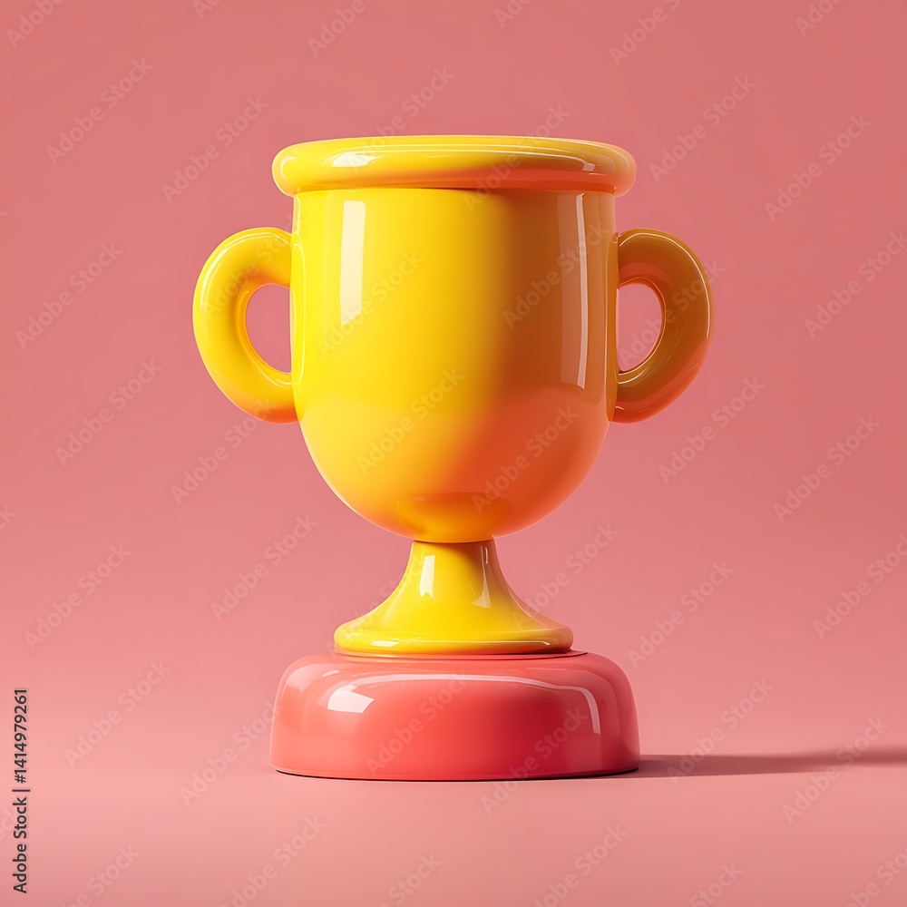 A glossy yellow trophy with a pink base, symbolizing achievement and victory. A glossy yellow trophy with a pink base, symbolizing achievement and victory.