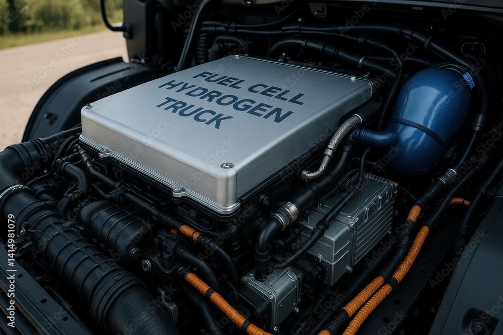 Detailed View of Fuel Cell System in Hydrogen Truck Engine Detailed View of Fuel Cell System in Hydrogen Truck Engine