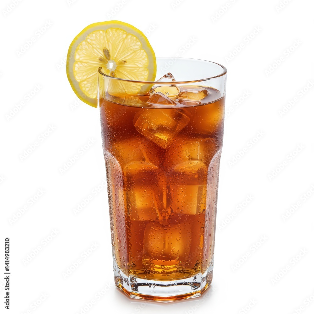 Iced tea with lemon garnish isolated on a white background Iced tea with lemon garnish isolated on a white background