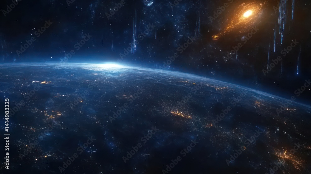 Earth from Space, Meteor Showers, Cosmic Background, Science Fiction, Possible Stock Photo Earth from Space, Meteor Showers, Cosmic Background, Science Fiction, Possible Stock Photo