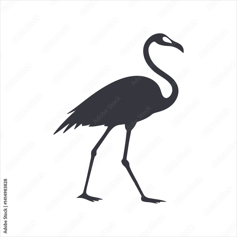 Fototapeta premium Elegant Flamingo Silhouette: Graceful Bird, Long Legs, Wildlife, Nature Outline, Standing Tall Vector