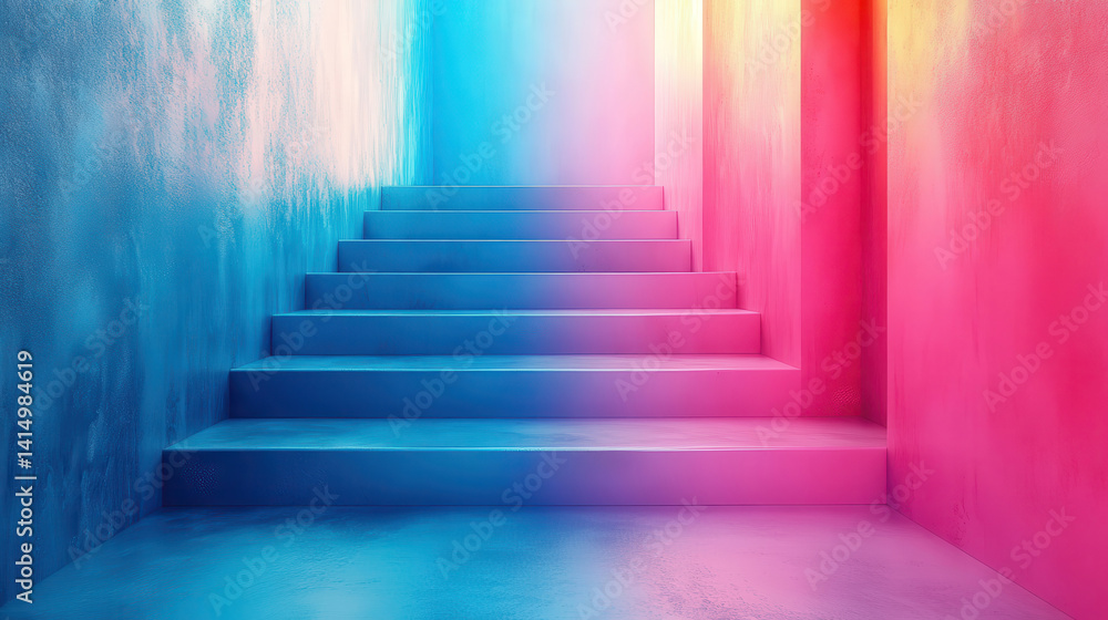 Gradient Staircase With Smooth Blue-to-Pink Transition: A Bold, Minimalist Design Featuring Clean Steps and Vibrant Colors for a Striking Visual Impact. Gradient Staircase With Smooth Blue-to-Pink Transition: A Bold, Minimalist Design Featuring Clean Steps and Vibrant Colors for a Striking Visual Impact.
