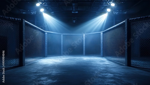 Illuminated Octagon: A Dramatic Empty MMA Cage