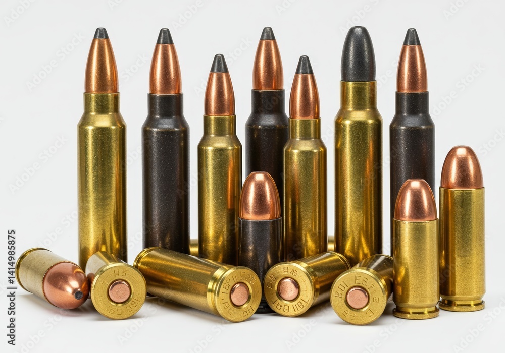 Rifle and Pistol Cartridges isolated on a white background