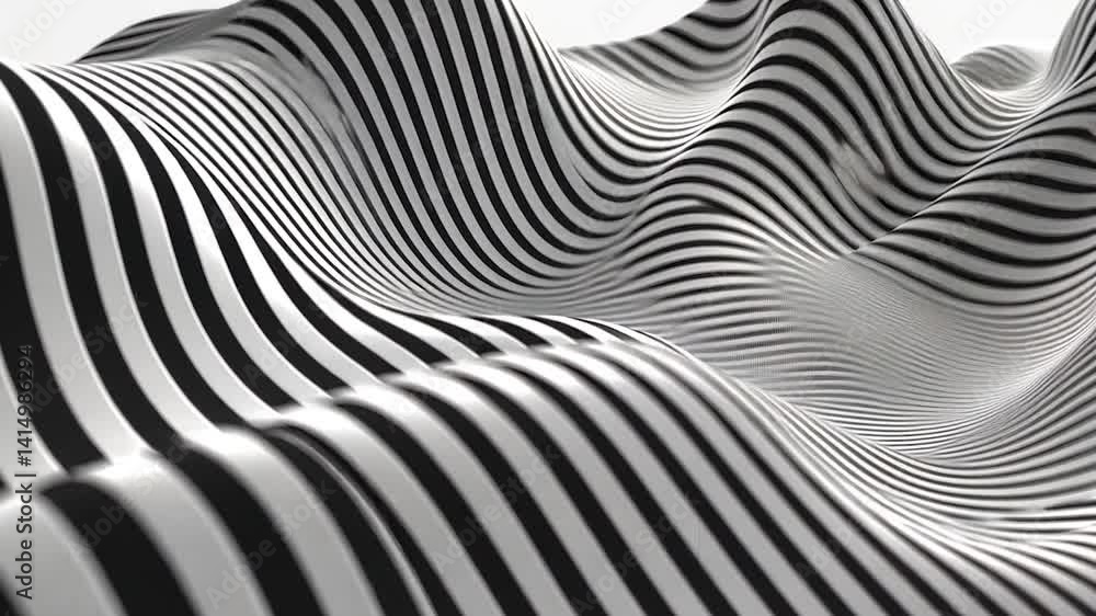 Abstract Black and White Striped Wave Illusion Abstract Black and White Striped Wave Illusion