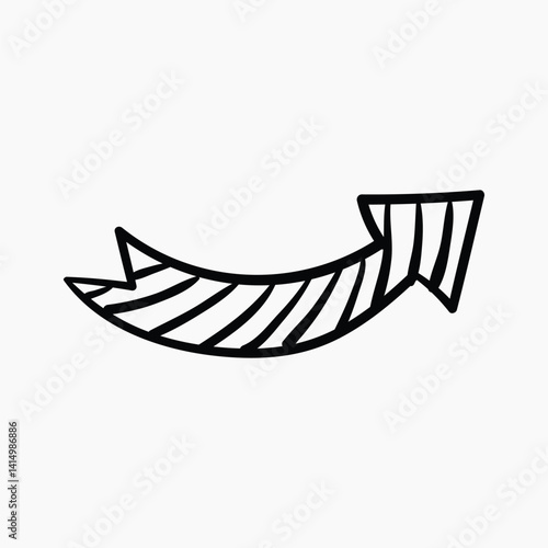 Hand-drawn striped curved arrow illustration vector