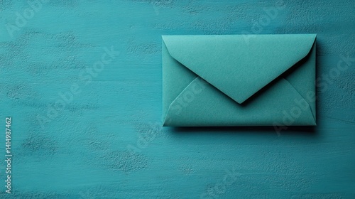 Simple teal envelope on a textured teal background for stationery use