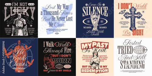 Christian urban t-shirt designs bundle, Christianity streetwear graphic t shirt, Faith vector set, Jesus quotes for merch. Vintage christian design
