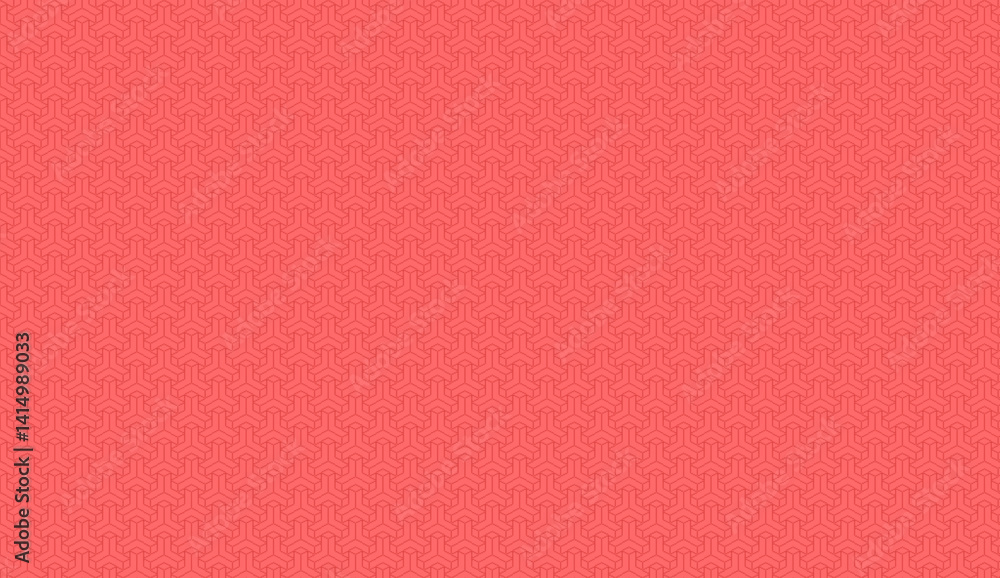 Geometric pattern creating 3D cube illusion against vibrant red surface Geometric pattern creating 3D cube illusion against vibrant red surface